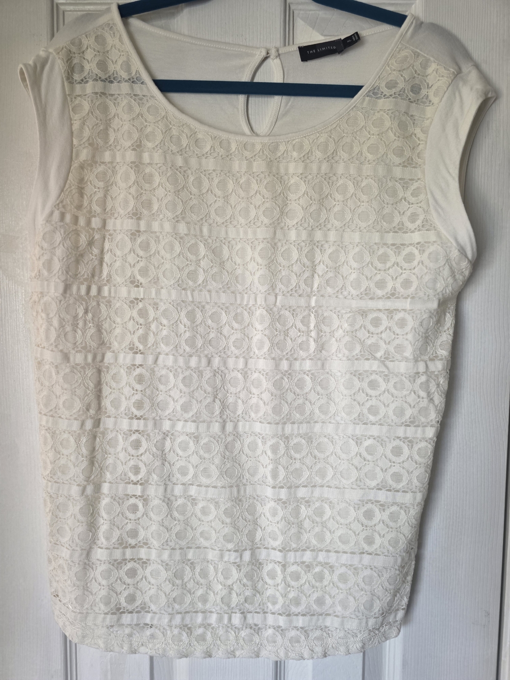 The Limited Cream Lace Overlay Cap Sleeve Top - XL